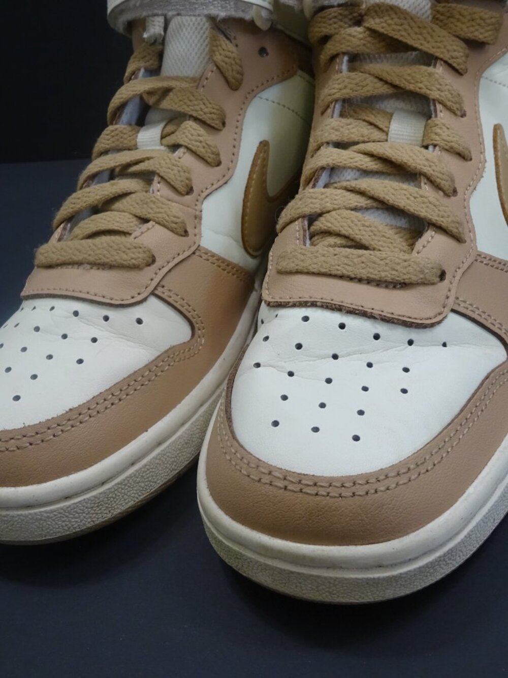 Nike White Tan Court Borough Mid 2 High Top Sneakers - Youth Size 4Y - Picture 7 of 11